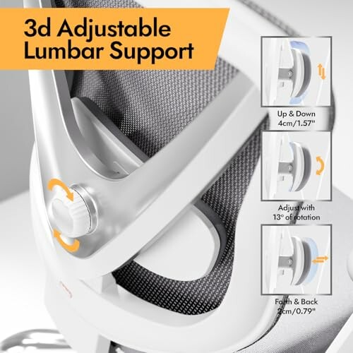 3D adjustable lumbar support features on a chair.