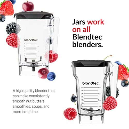 Two Blendtec blender jars with berries.