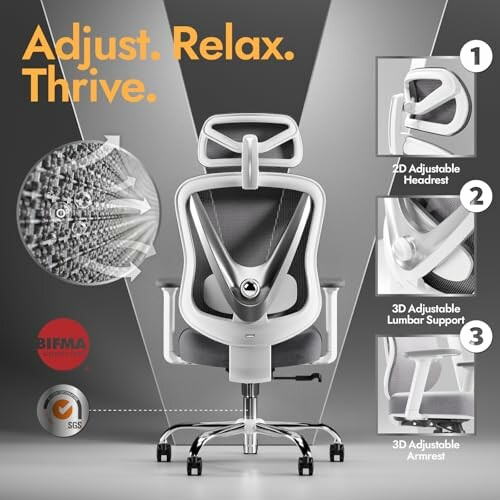 Ergonomic office chair with adjustable features and certifications.