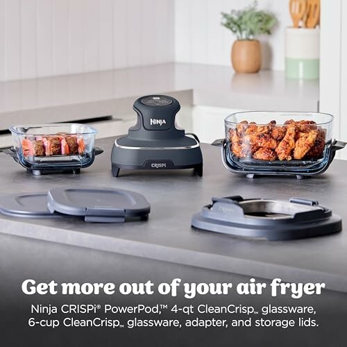 Ninja CRISPi PowerPod with glassware and storage lids.