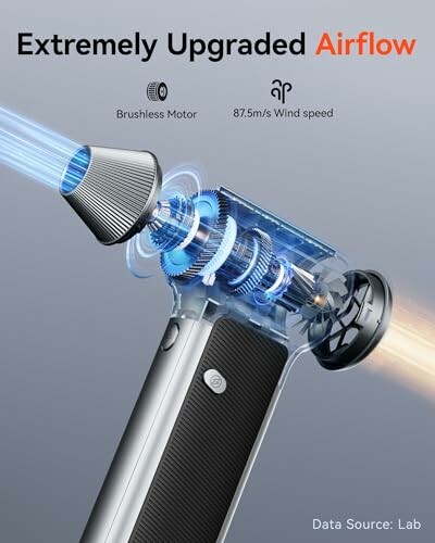 Diagram of a hair dryer with upgraded airflow and brushless motor.